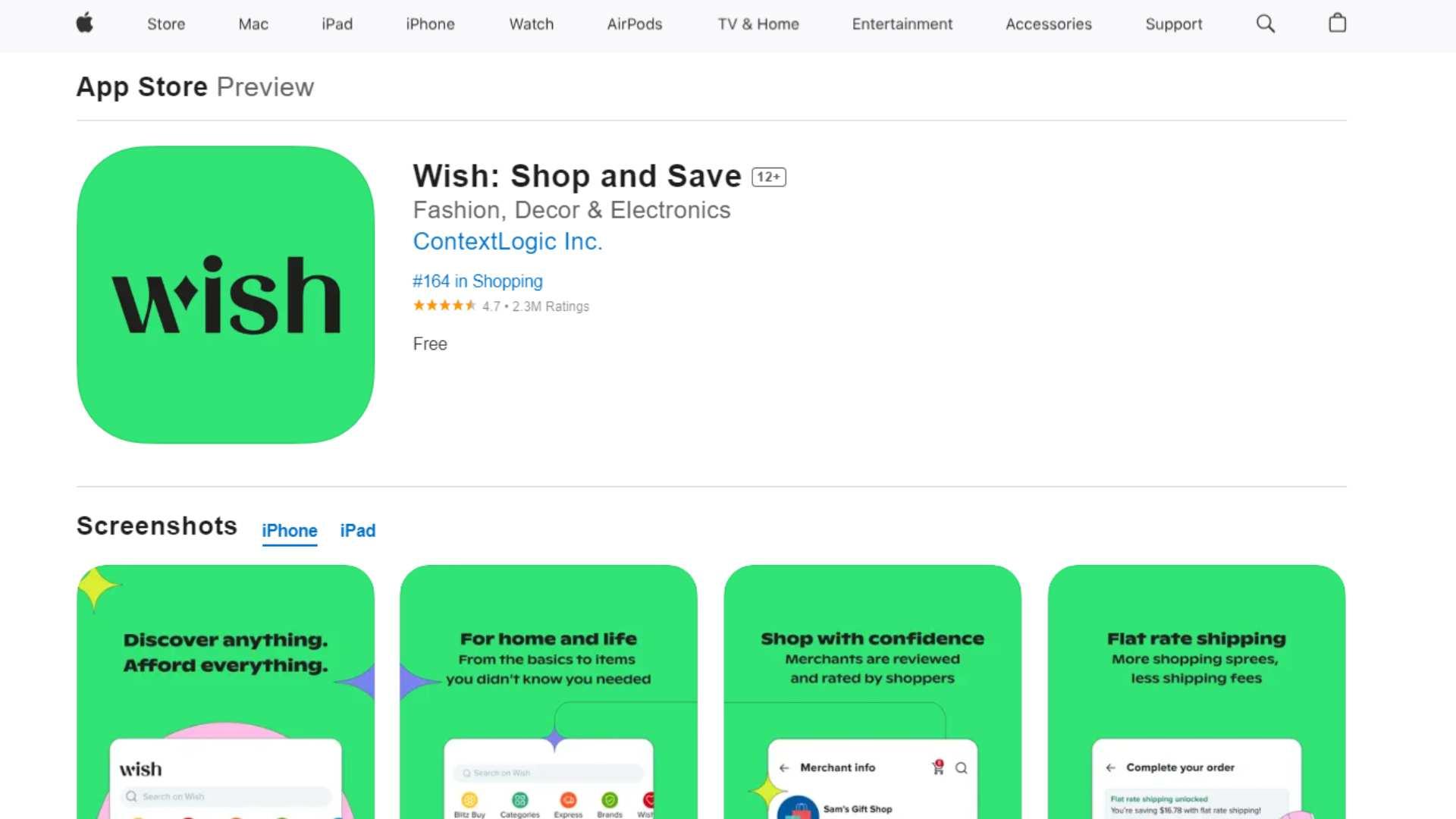 How do you download the Wish app on IOS devices?