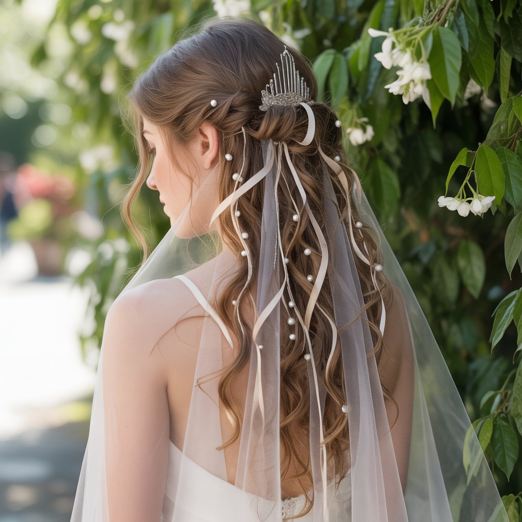 Bridal Hair Half Up with Veil
